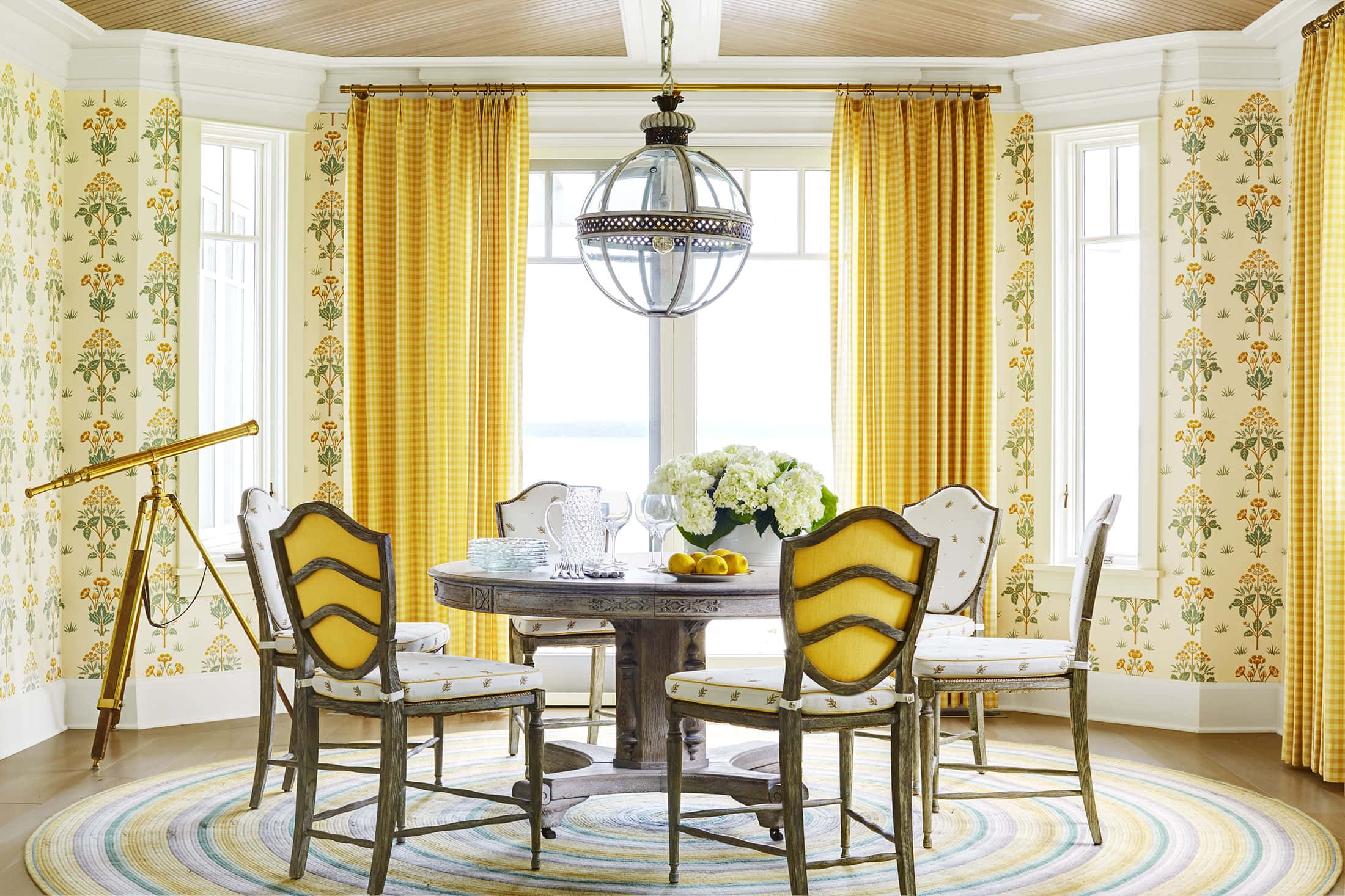 bright yellow, patterned wallpaper, wooden table, Full HD Desktop Wallpaper
