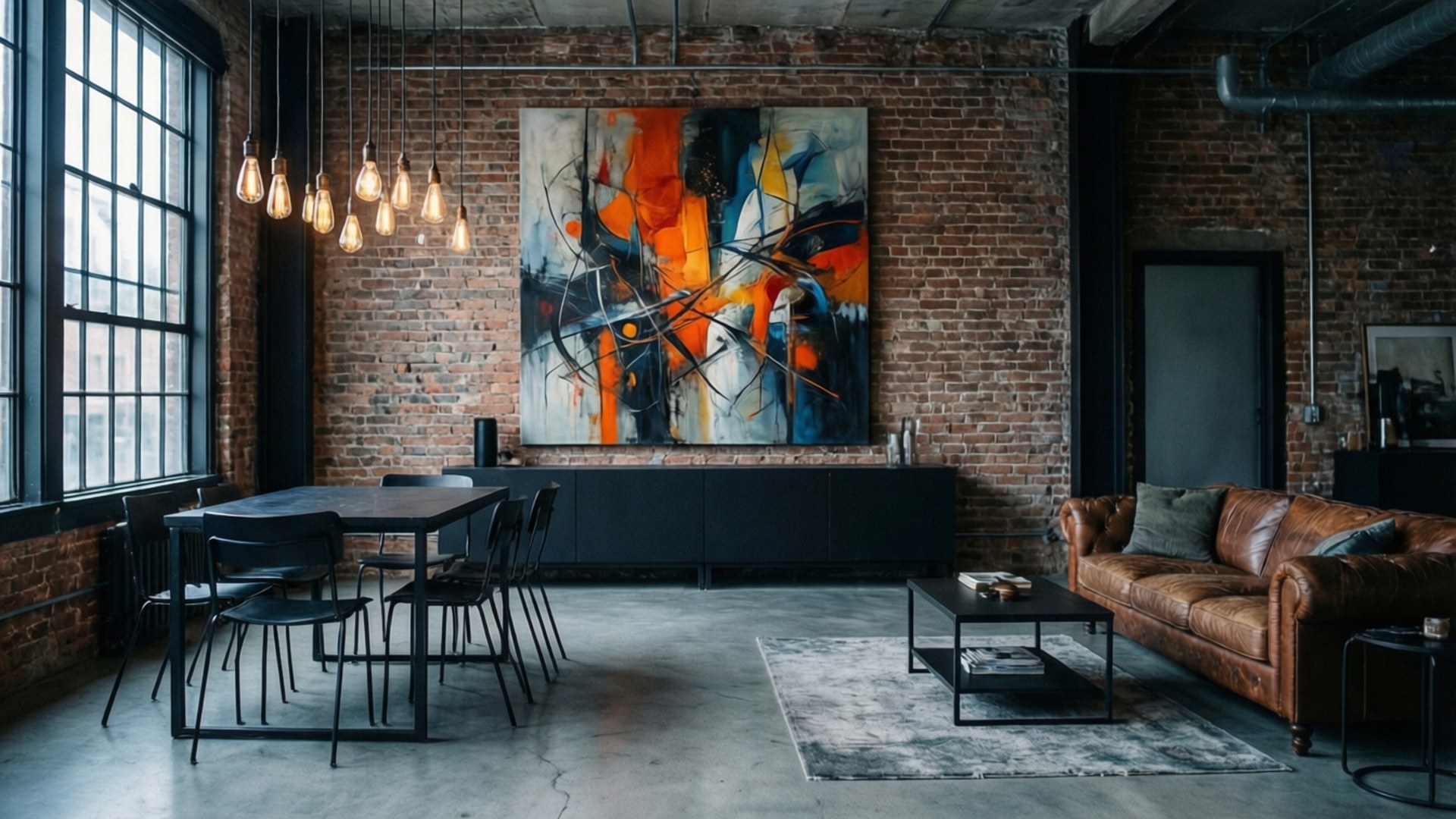 urban industrial, industrial loft interior, exposed brick walls, Full HD Desktop Wallpaper