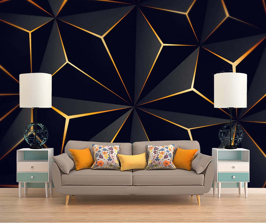 gray sofa, floral and orange pillows, black wall, SD Desktop Wallpaper