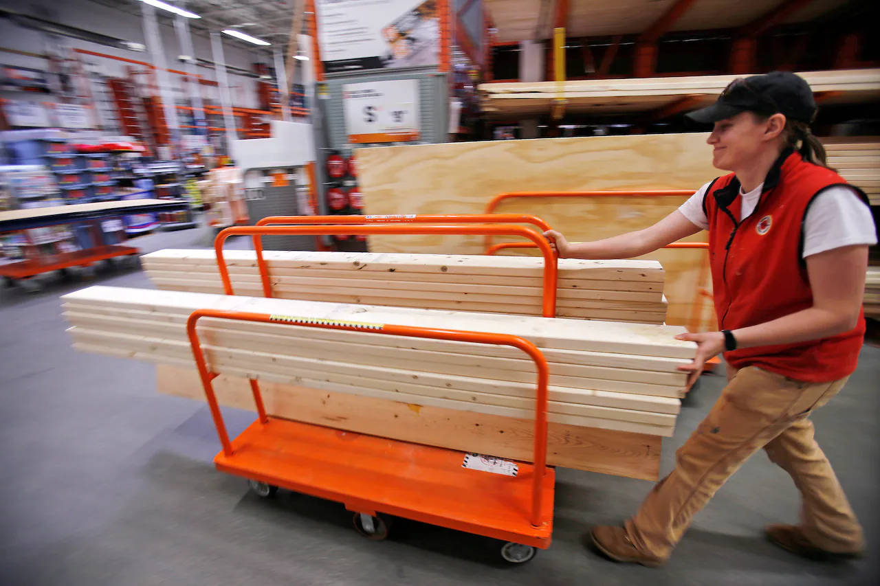 Home Depot, red vest, orange cart, HD Desktop Wallpaper