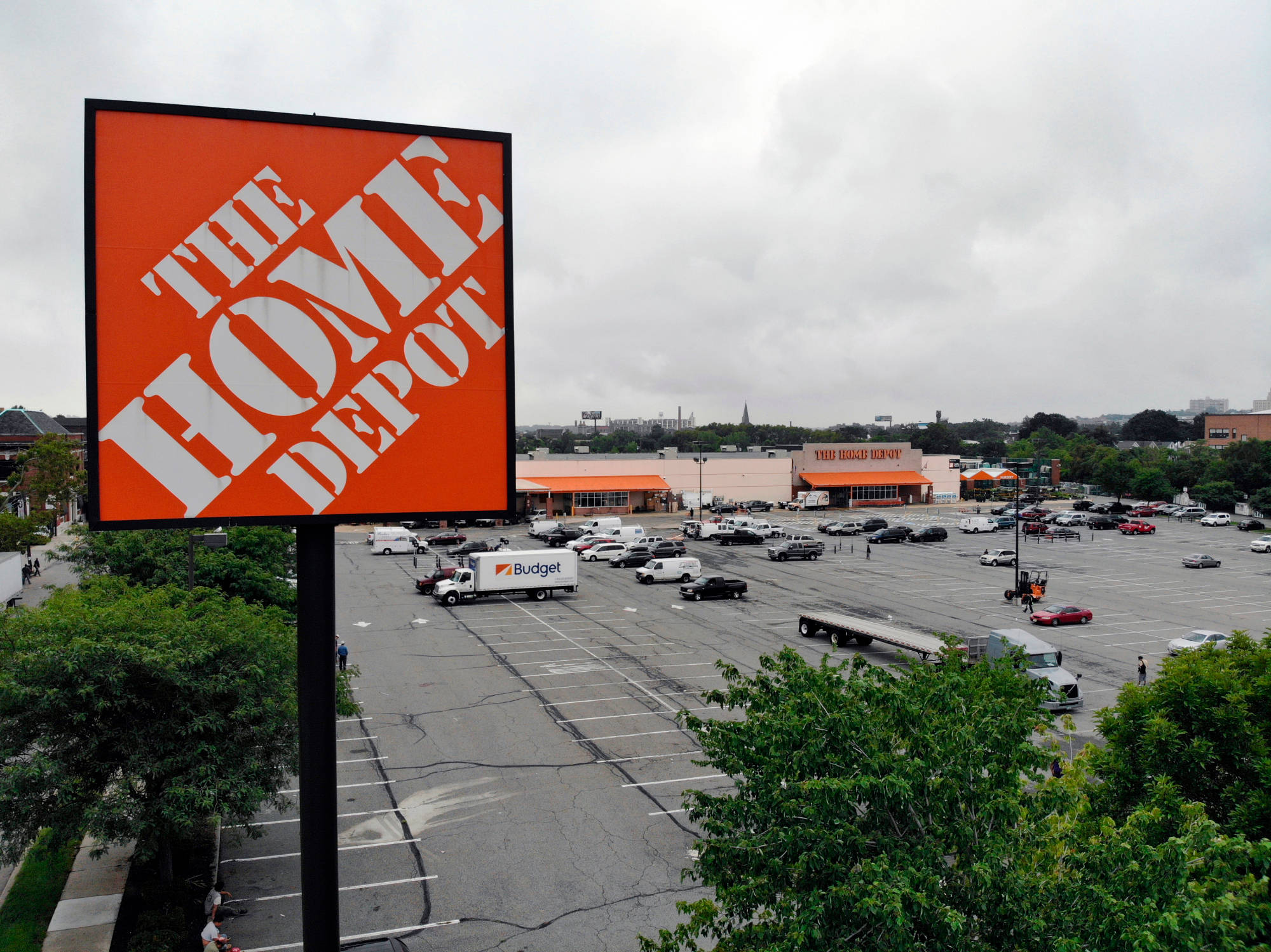 Home Depot, orange, cloudy day, Full HD Desktop Wallpaper