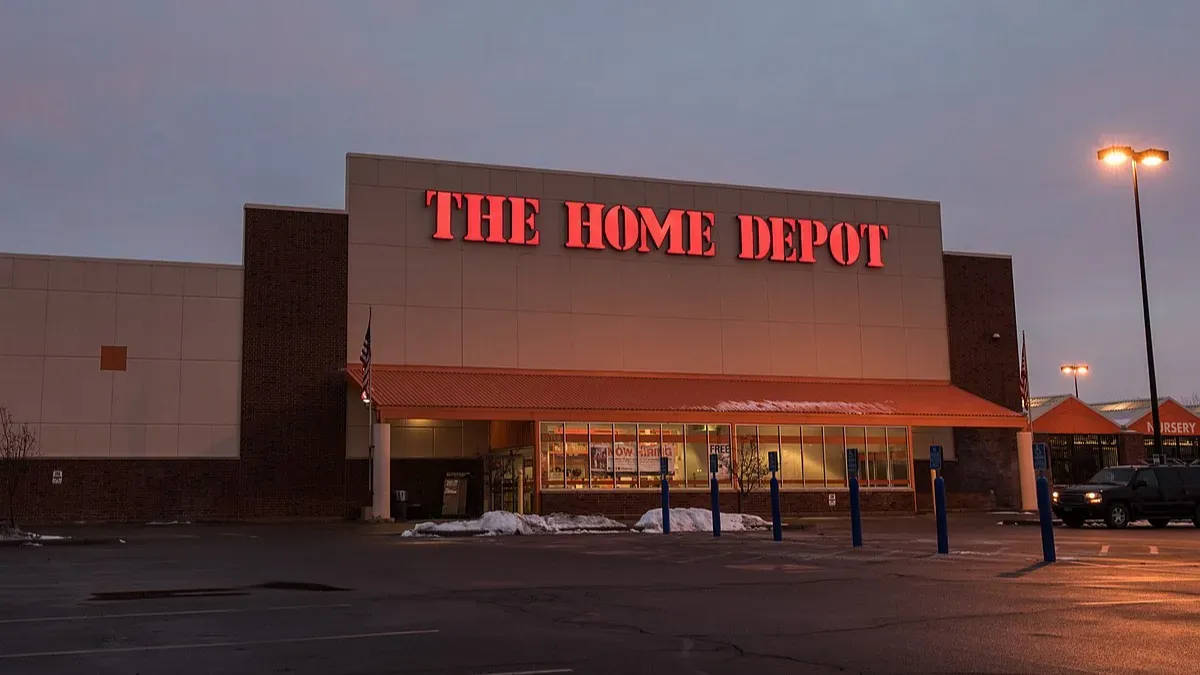 Home Depot, red neon signage, twilight sky, SD Desktop Wallpaper