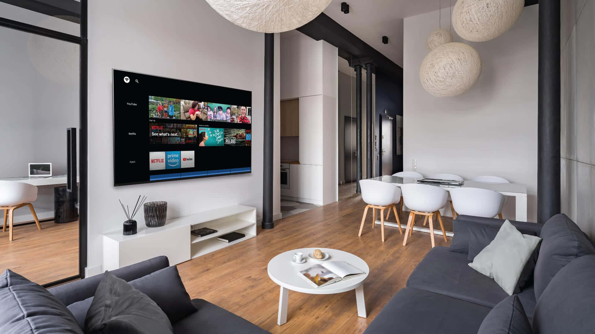 Home Entertainment, 1920 x 1080, modern minimalist living room, Full HD Desktop Wallpaper