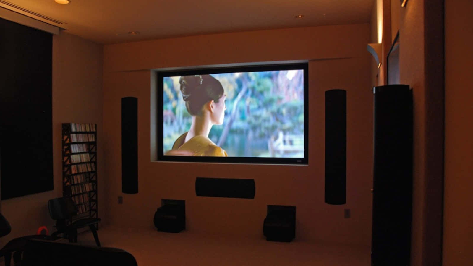 home cinema, yellow top, forest backdrop, HD Desktop Wallpaper