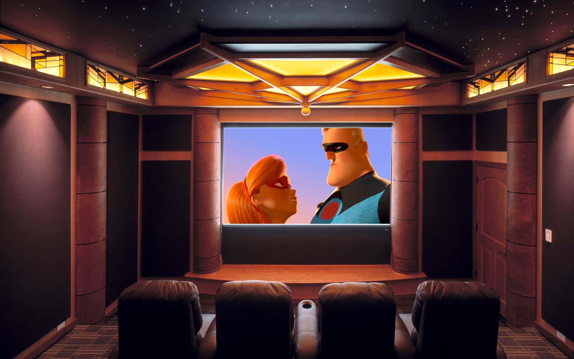 home theater, plush seats, starry ceiling, Full HD Desktop Wallpaper