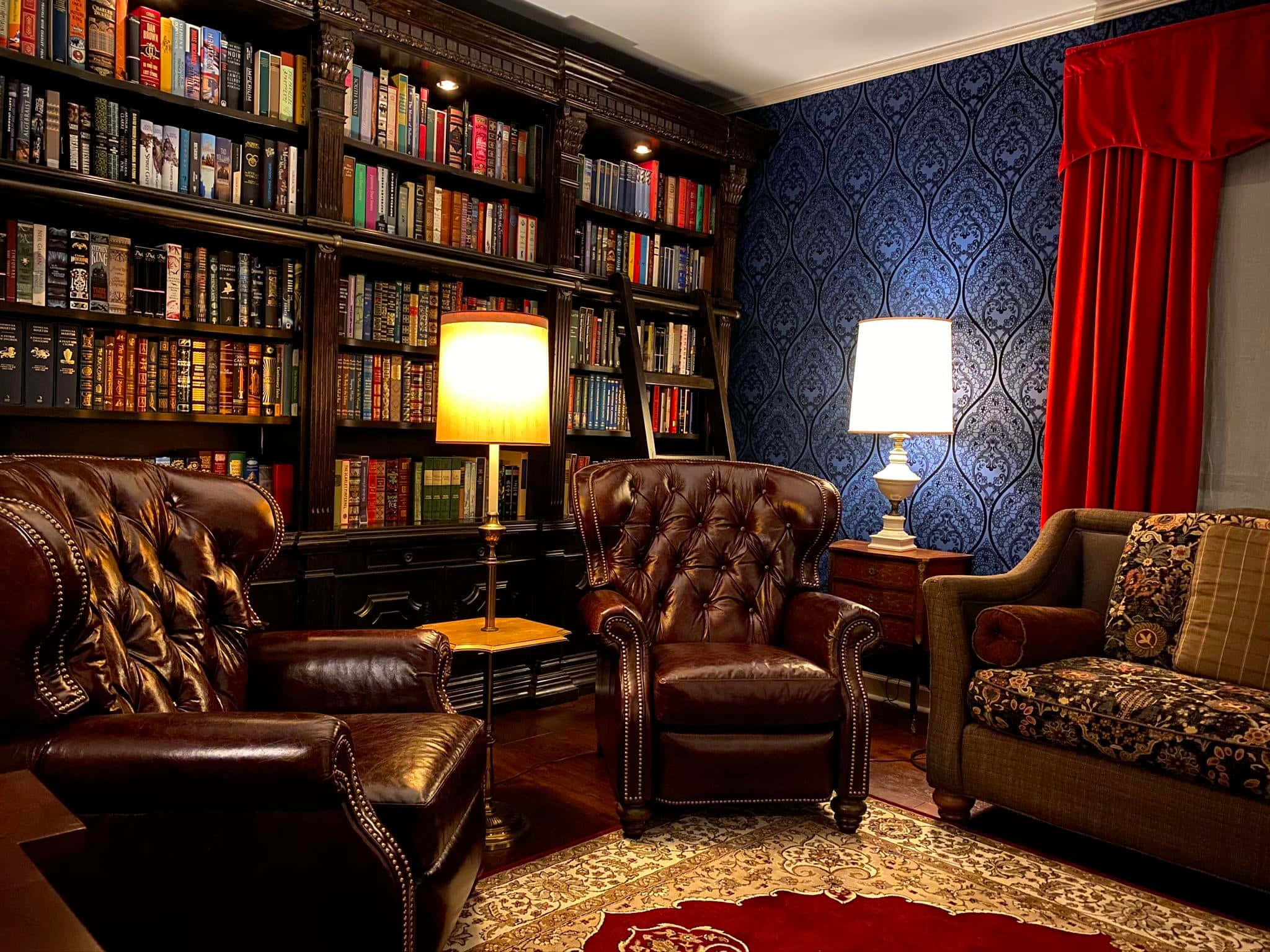 Home Library, leather armchairs, bookshelves, Full HD Desktop Wallpaper