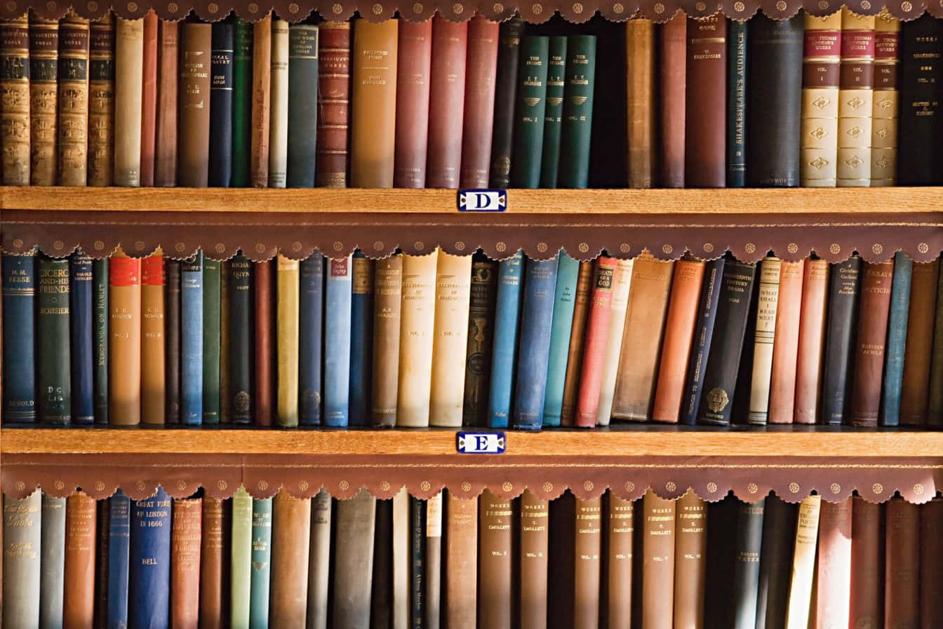 Home Library, vintage leather-bound books, ornate wooden shelves, HD Desktop Wallpaper