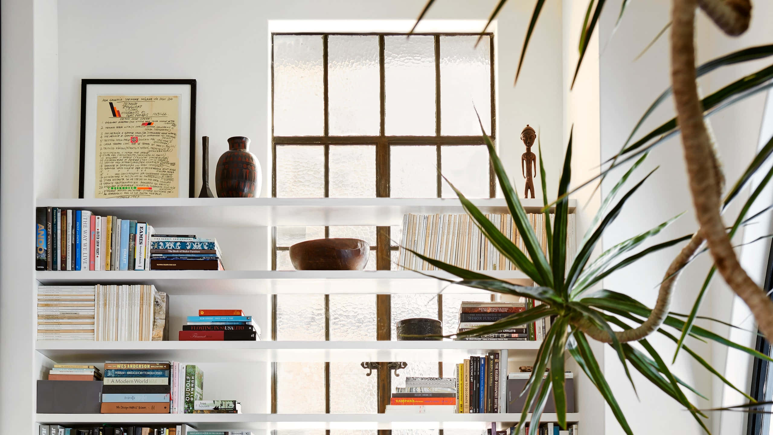 Home Library, white bookshelf, books, 2K Desktop Wallpaper