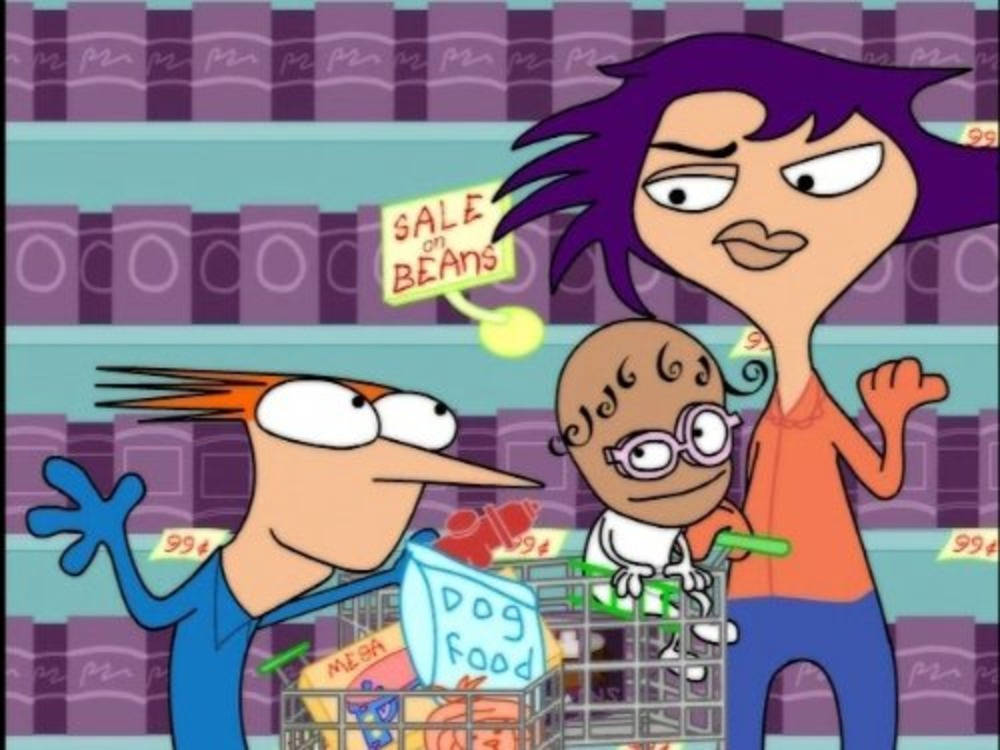Home Movies, grocery aisle, purple shelves, SD Desktop Wallpaper