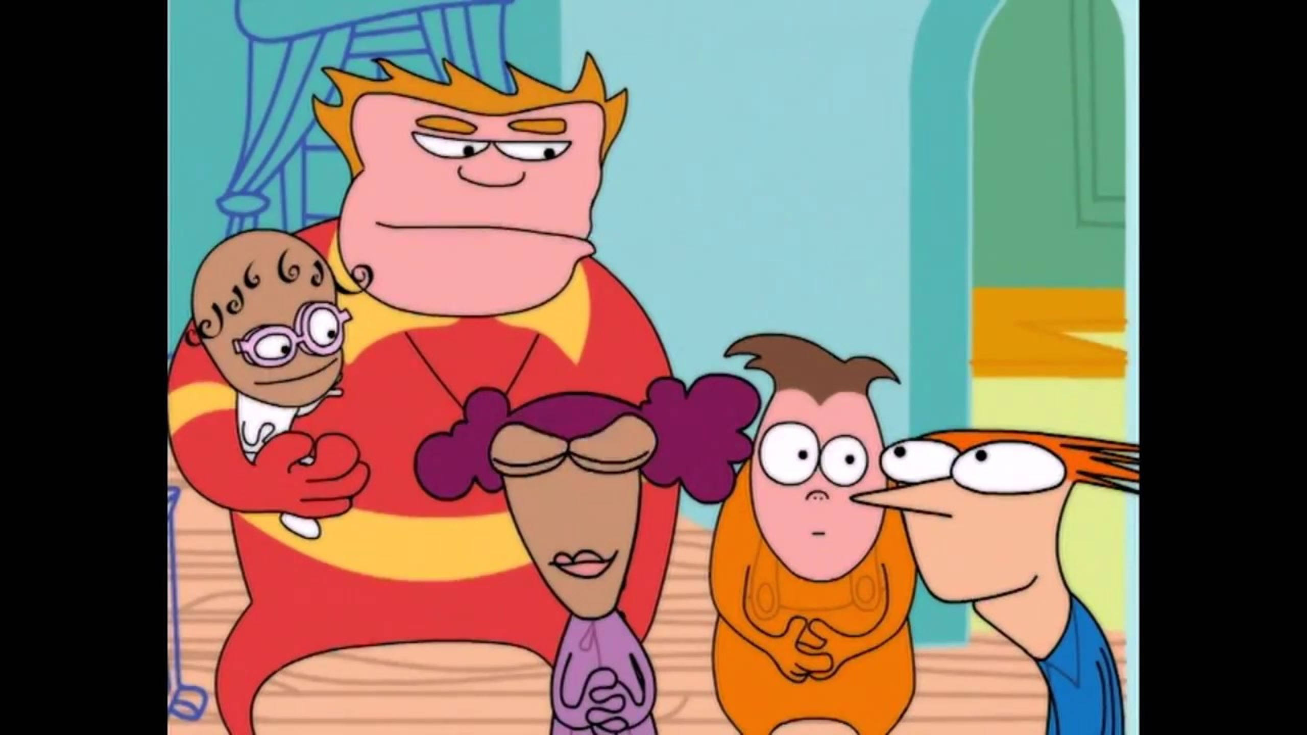 Home Movies, cartoon family of five, exaggerated expressions, 2K Desktop Wallpaper