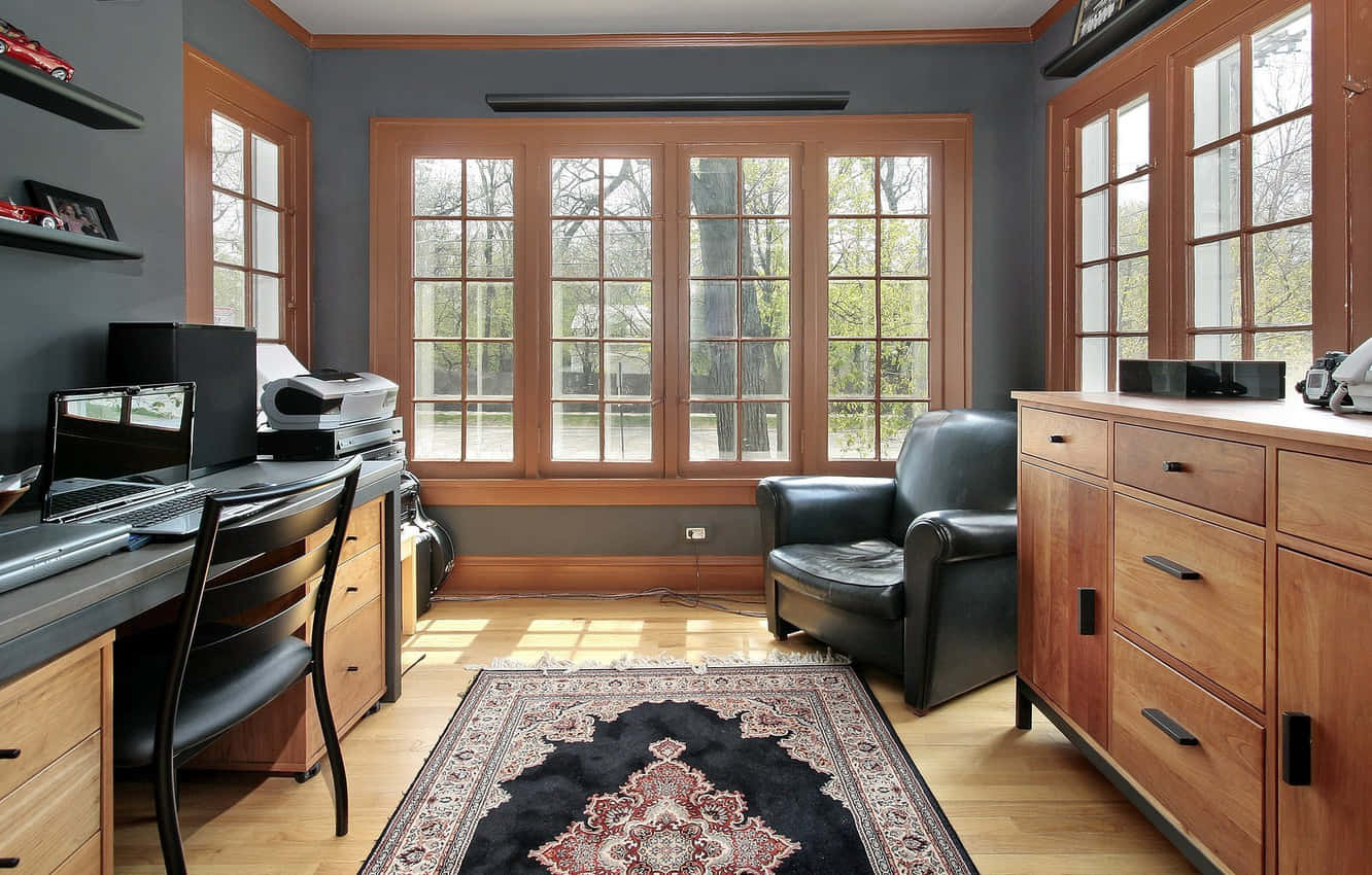 home office, sunlight, wooden-framed windows, HD Desktop Wallpaper