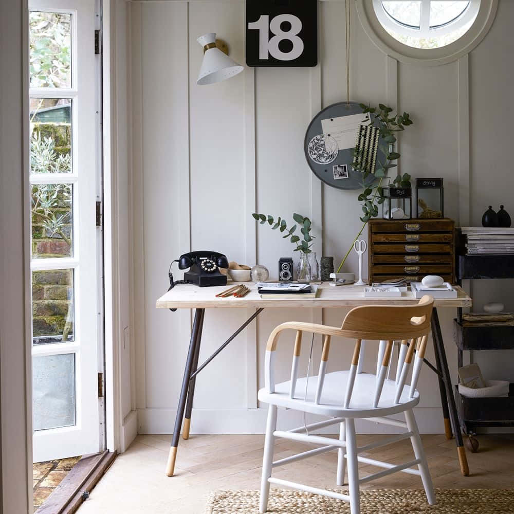 home office, wooden desk, white chair, SD Desktop Wallpaper