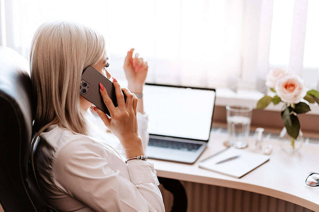 blonde woman, white blouse, sunlit desk, SD Desktop Wallpaper