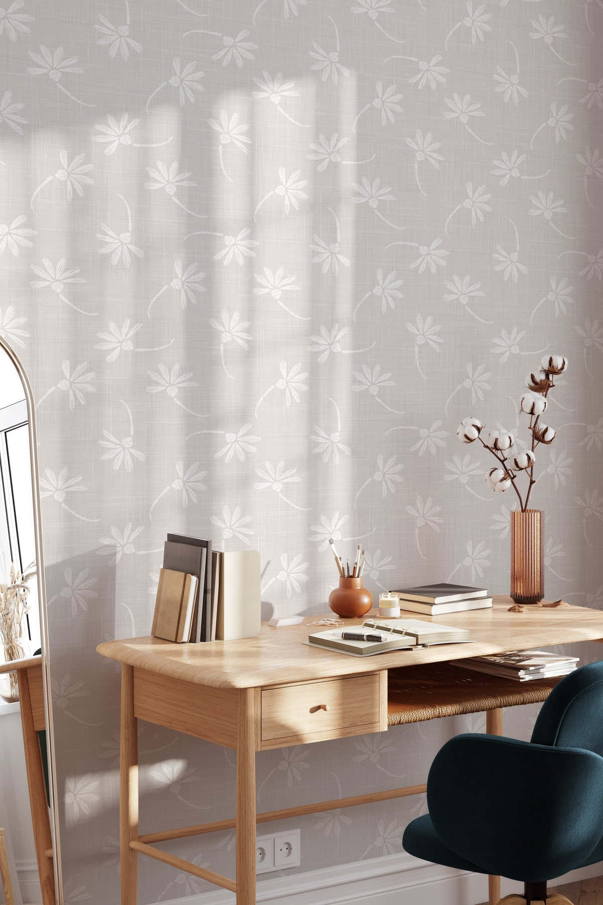 neutral floral, soft gray, white floral patterns, HD Phone Wallpaper