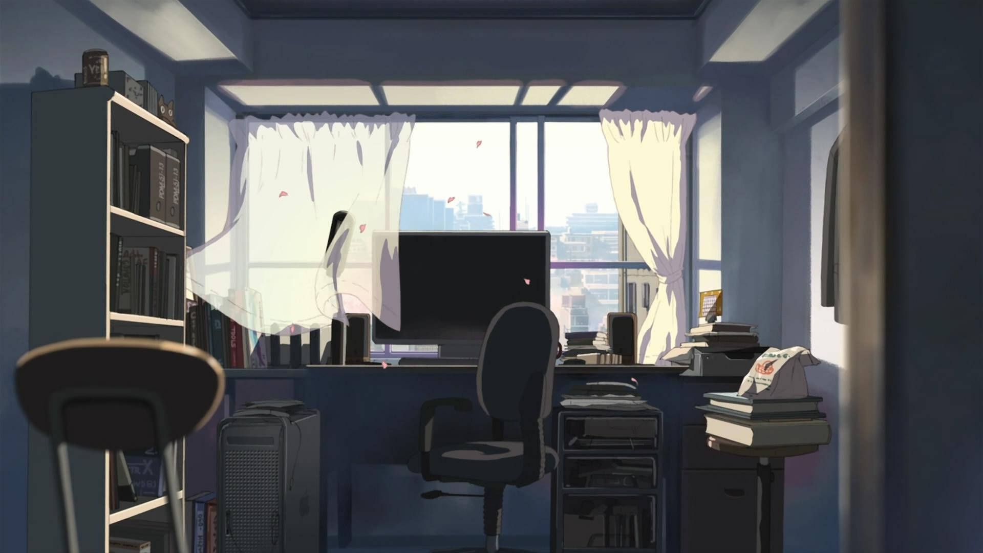 anime-style, home office, soft morning light, Full HD Desktop Wallpaper