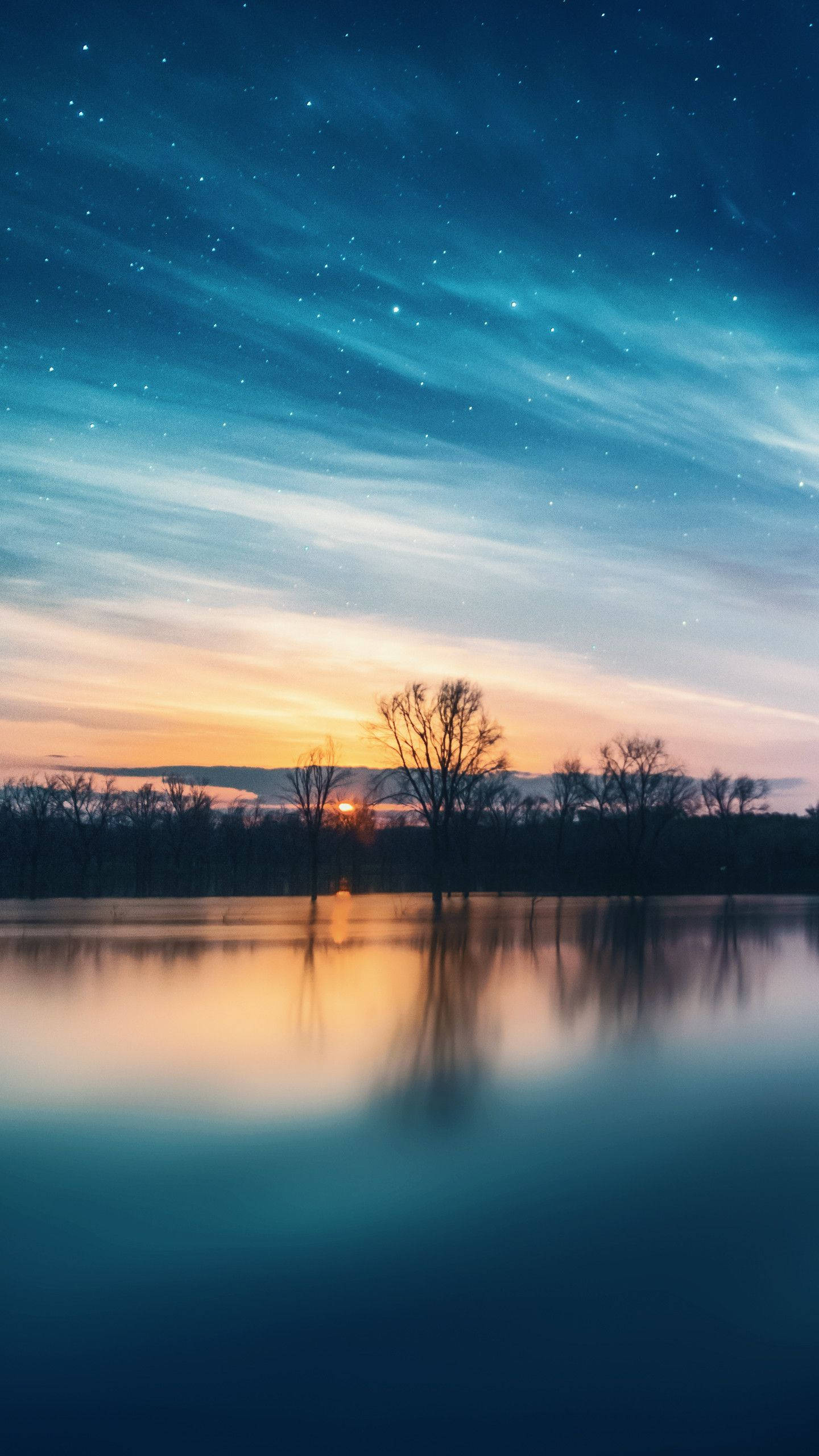Winter Night Sky, twilight sky, stars, 2K Phone Wallpaper