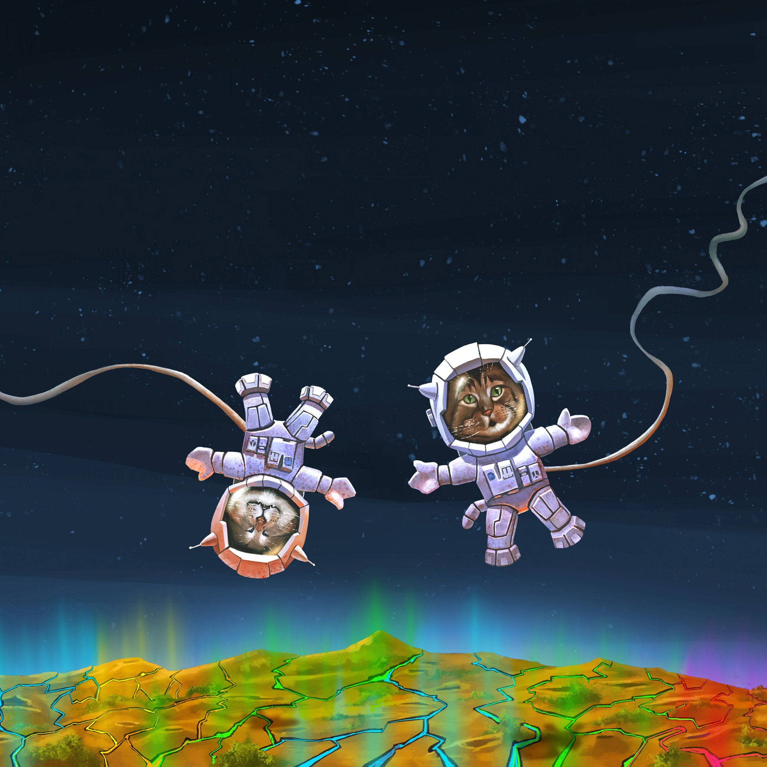 cat astronaut, cartoon cats, astronaut suits, Full HD Desktop Wallpaper