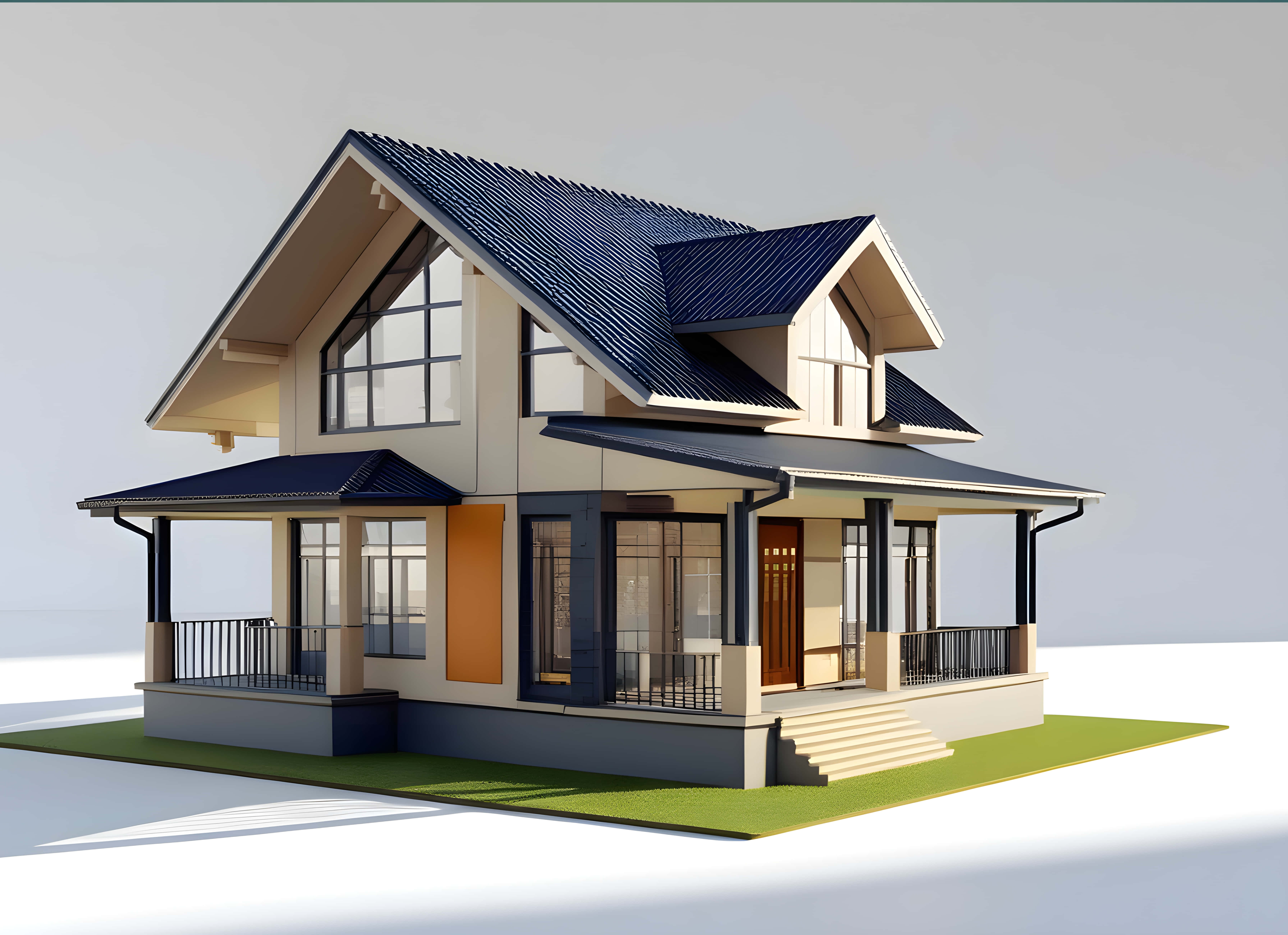 3d model home, dark blue roof, beige walls, 5K Desktop Wallpaper