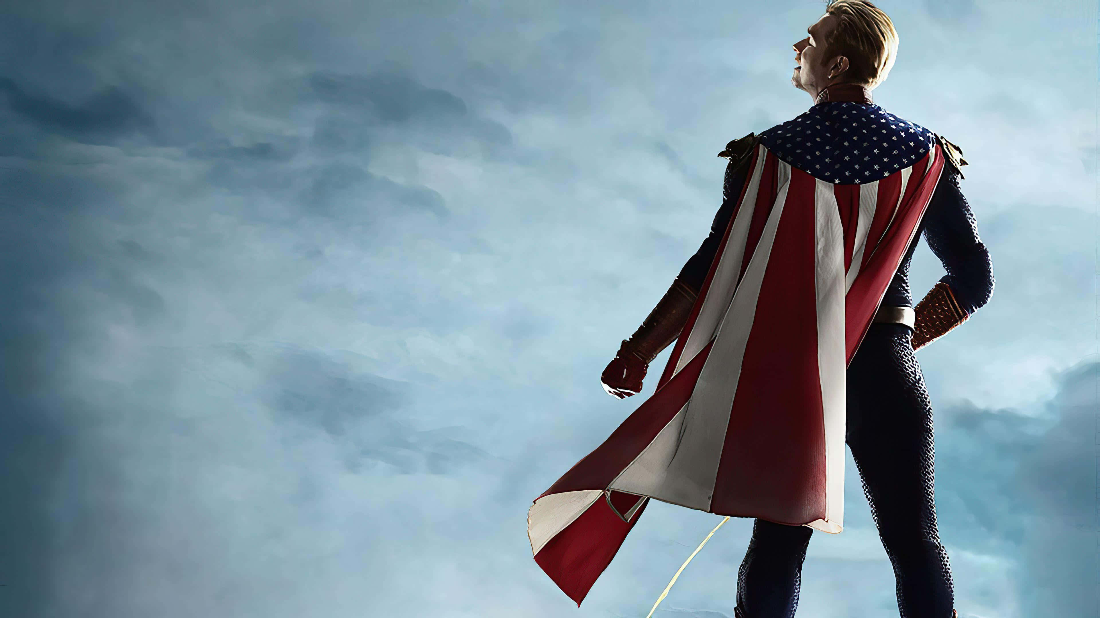 Homelander, star-spangled cape, cloudy sky, 4K Desktop Wallpaper