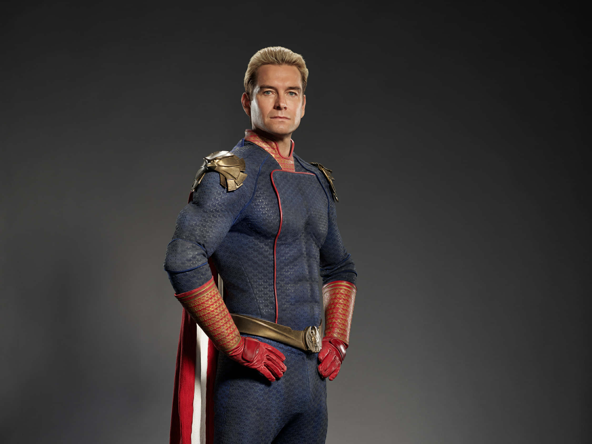Homelander, textured blue suit, red accents, Full HD Desktop Wallpaper