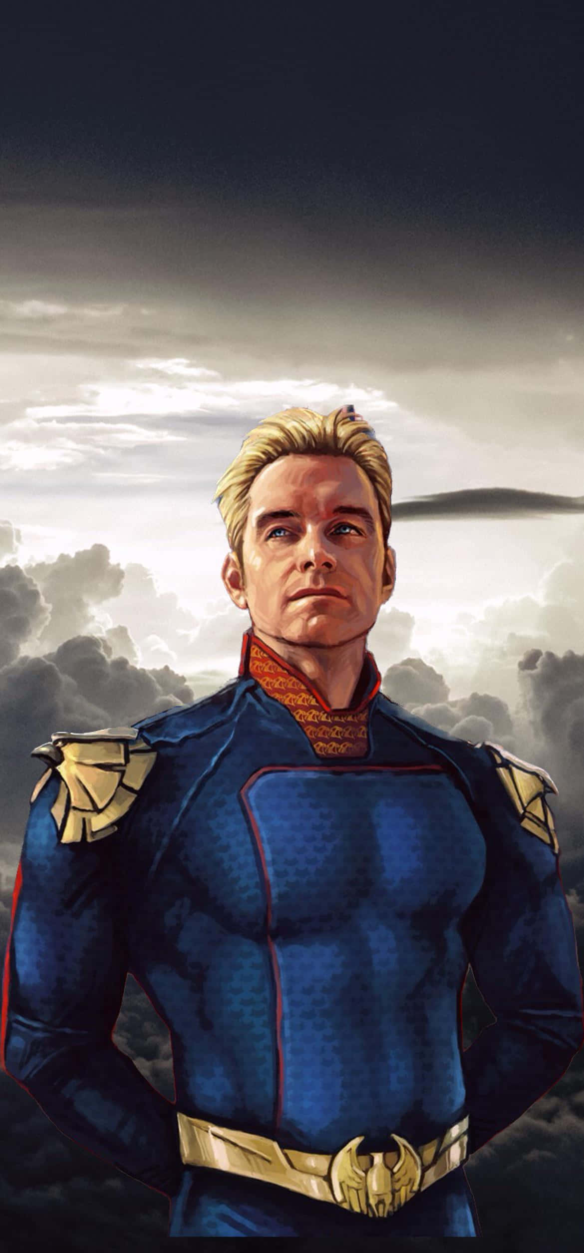 Homelander, blue suit, gold accents, Full HD Phone Wallpaper