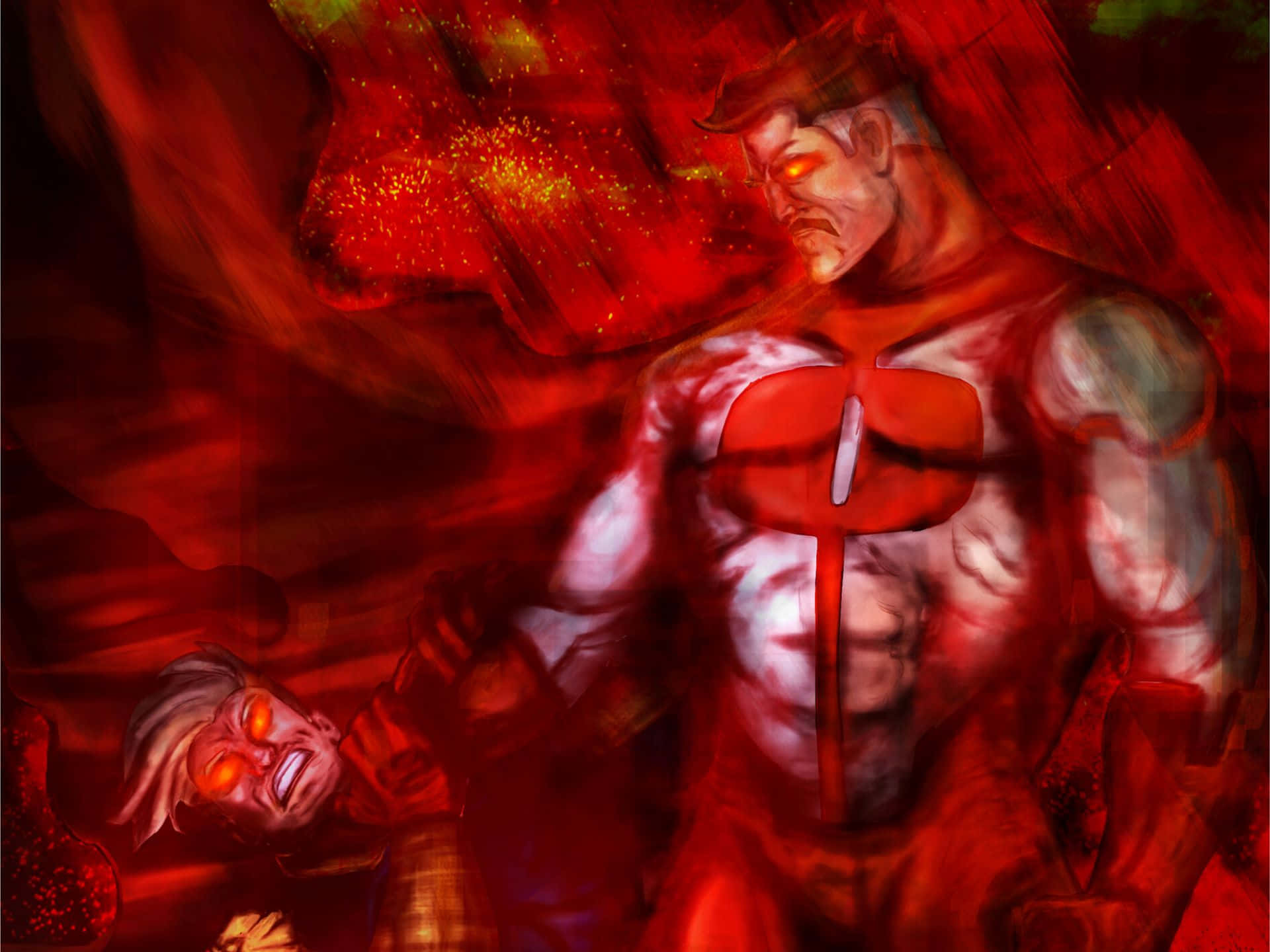 Homelander, red-clad warrior, glowing eyes, Full HD Desktop Wallpaper