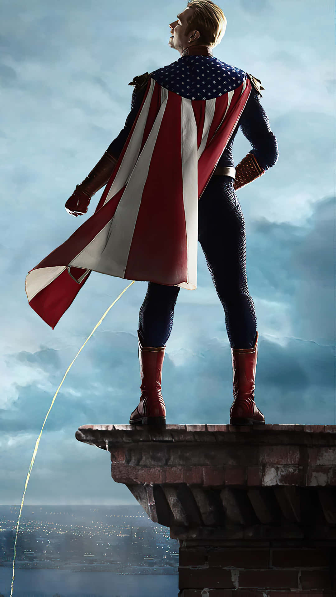 Homelander, star-spangled cape, brick tower, Full HD Phone Wallpaper