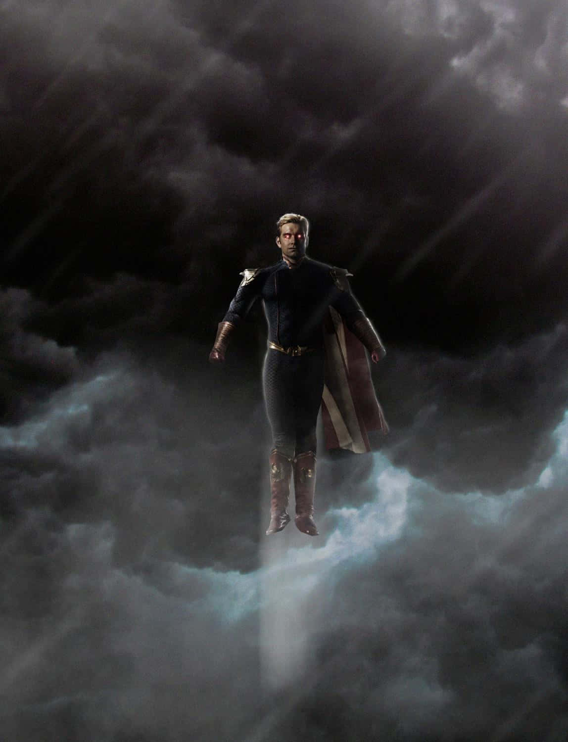 Homelander, storm clouds, glowing red eyes, HD Phone Wallpaper