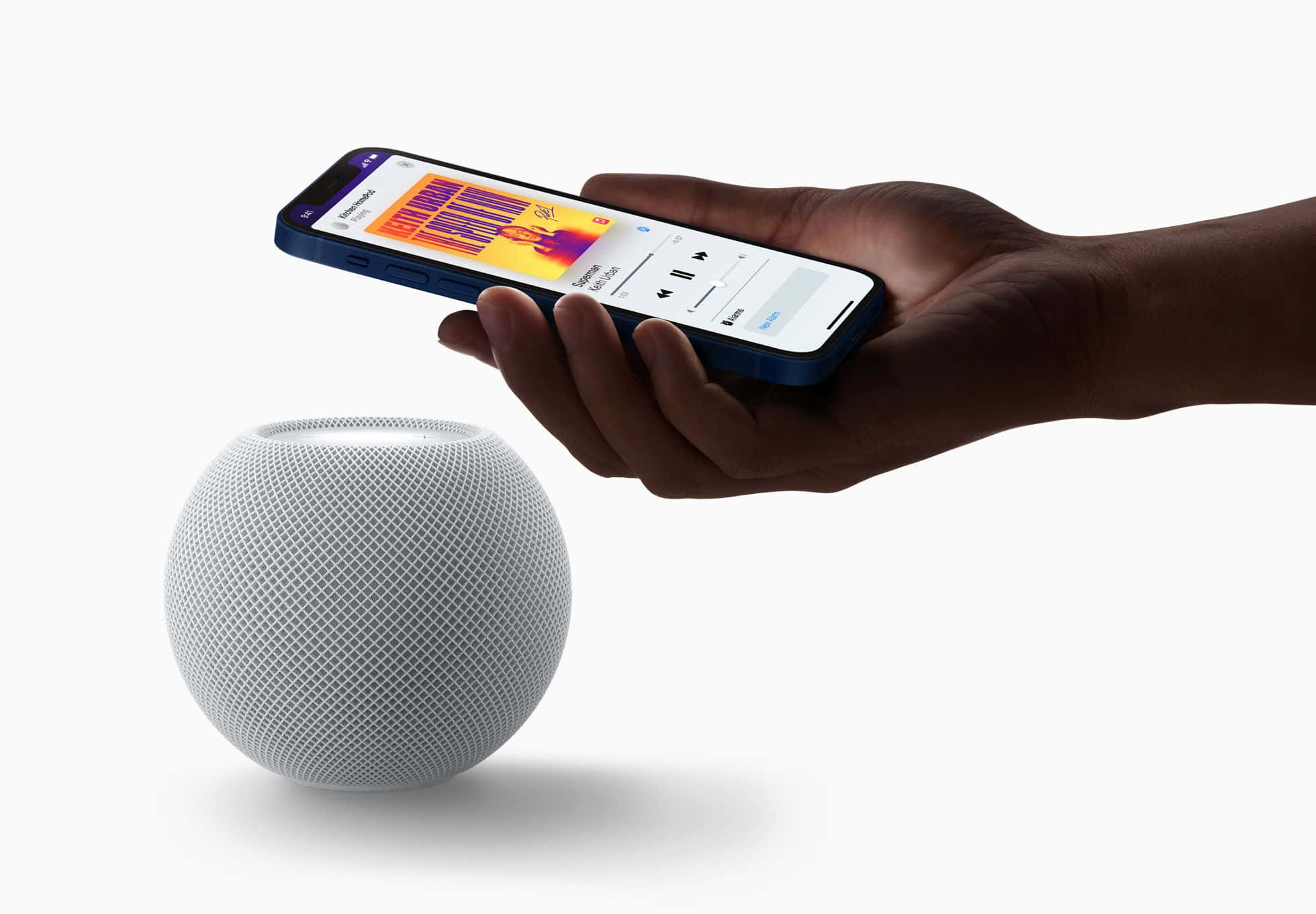 HomePod, white spherical smart speaker, wooden table, Full HD Desktop Wallpaper