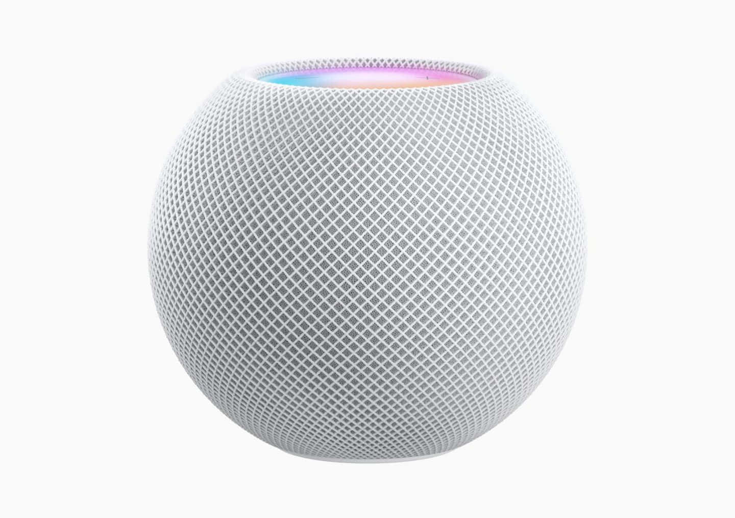 White Homepod, spherical smart speaker, glowing rainbow ring, HD Desktop Wallpaper