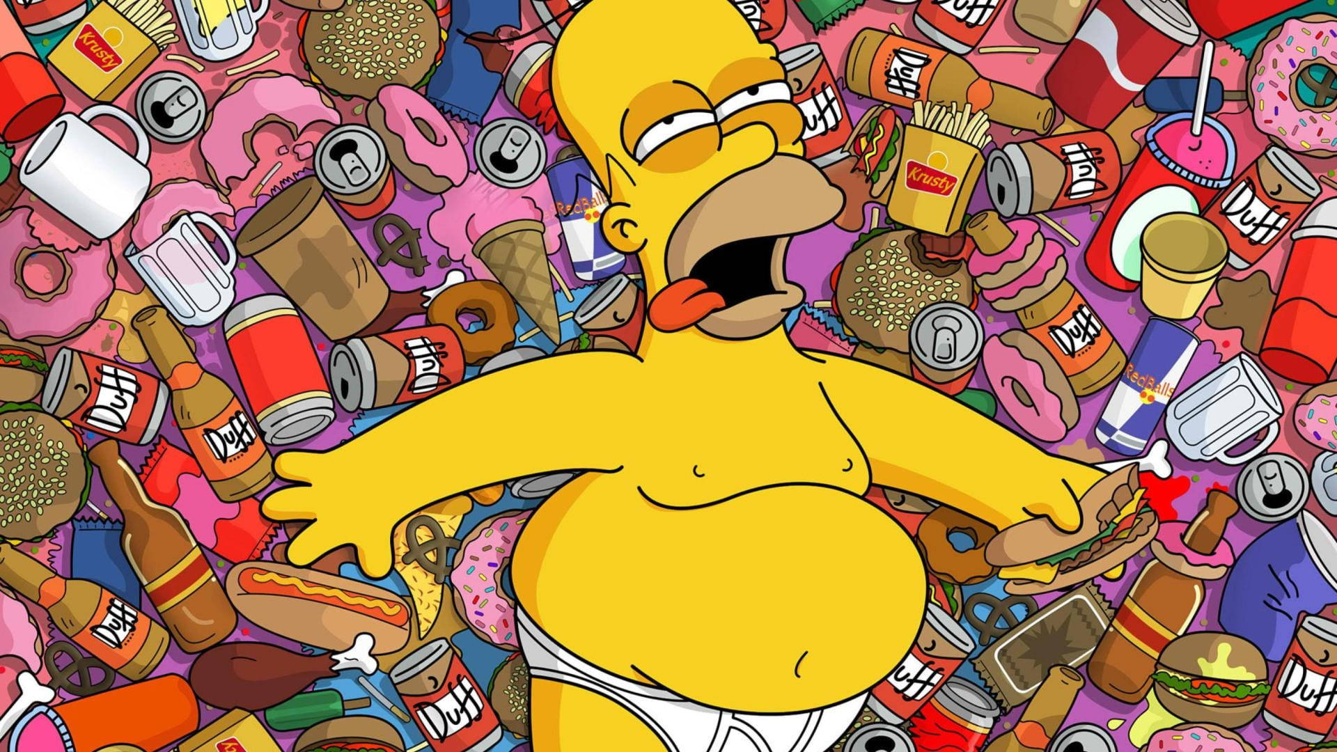 Homer Simpson, fast food, soda cans, Full HD Desktop Wallpaper