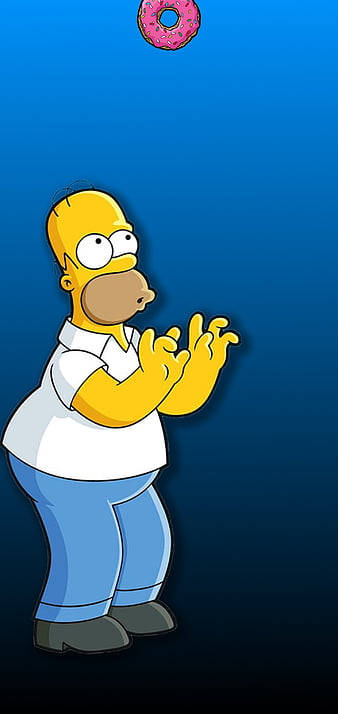 Homer Simpson, classic cartoon style, pink frosted donut, SD Phone Wallpaper