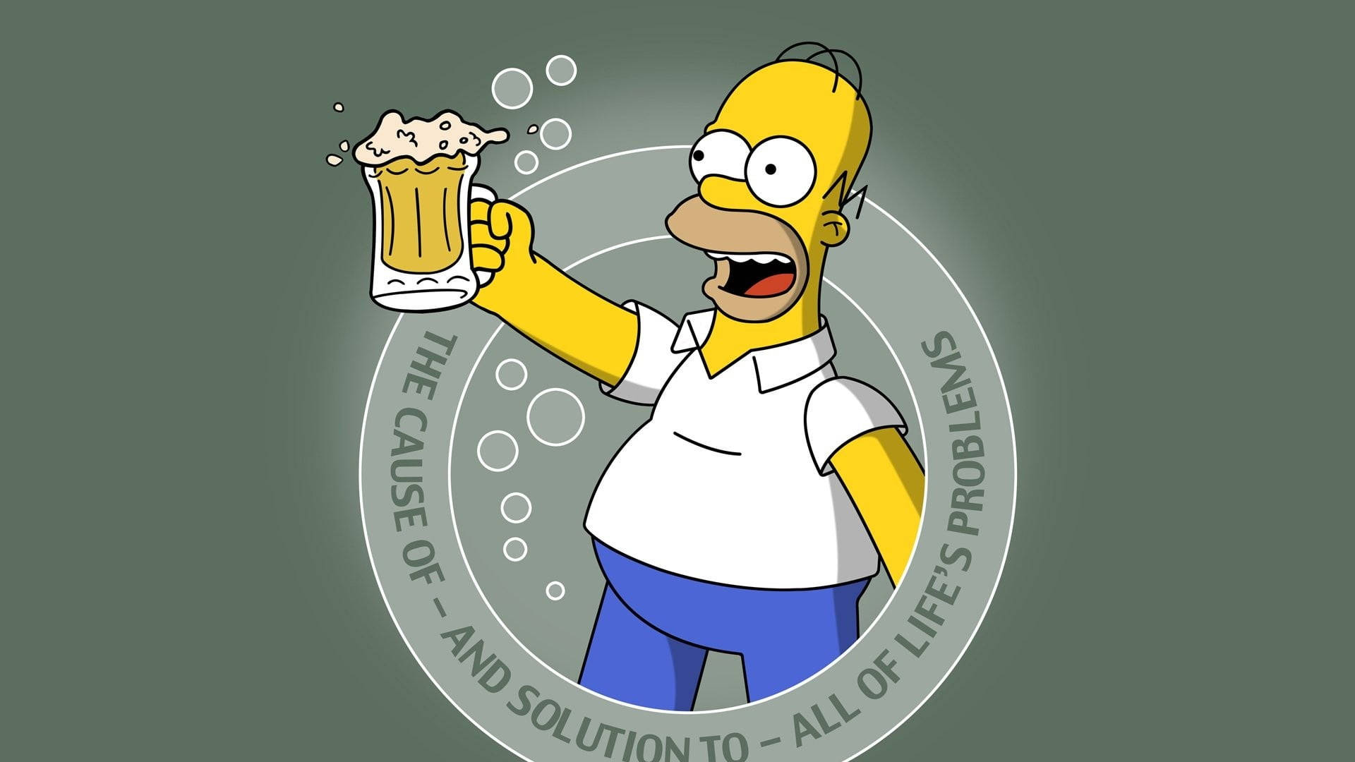 Homer Simpson, frothy beer mug, circular emblem, Full HD Desktop Wallpaper