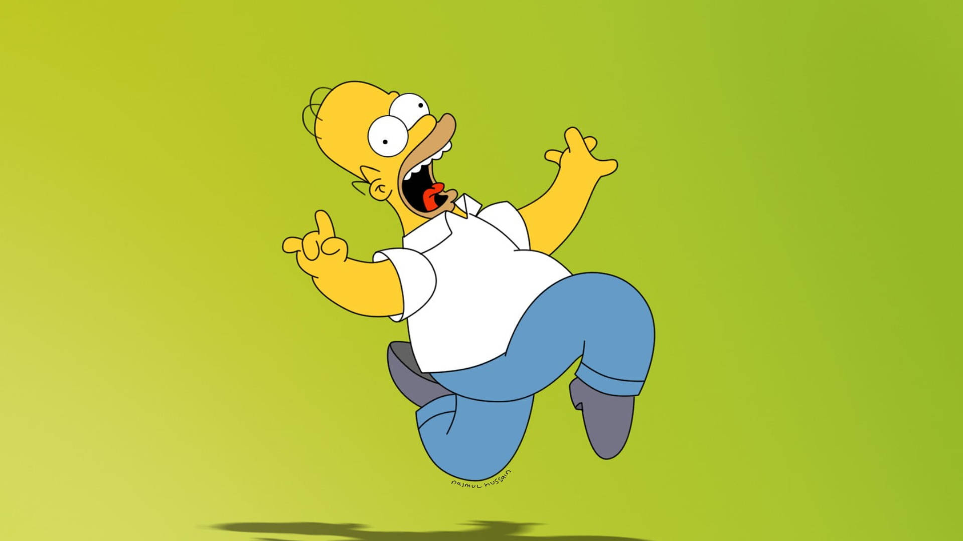 Homer Simpson, lime green, leaps joyfully, Full HD Desktop Wallpaper