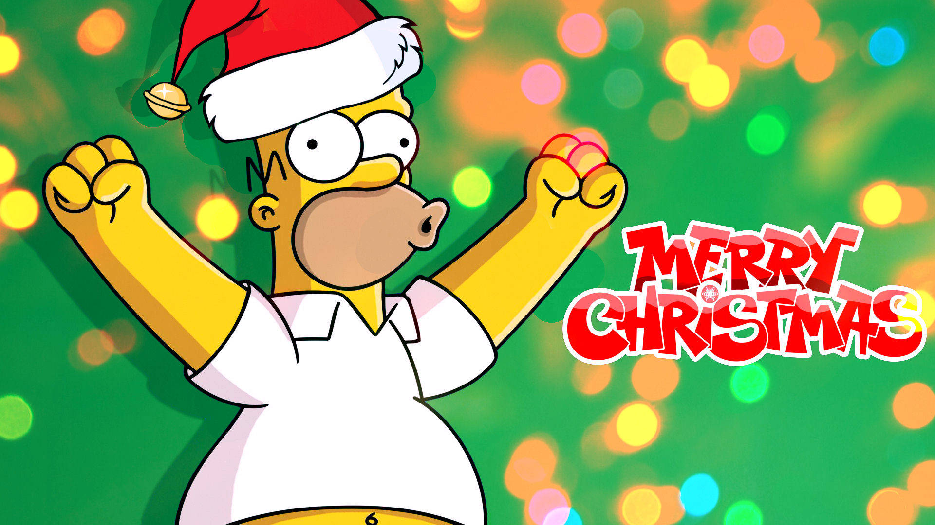 Homer Simpson, Santa hat, Merry Christmas, Full HD Desktop Wallpaper