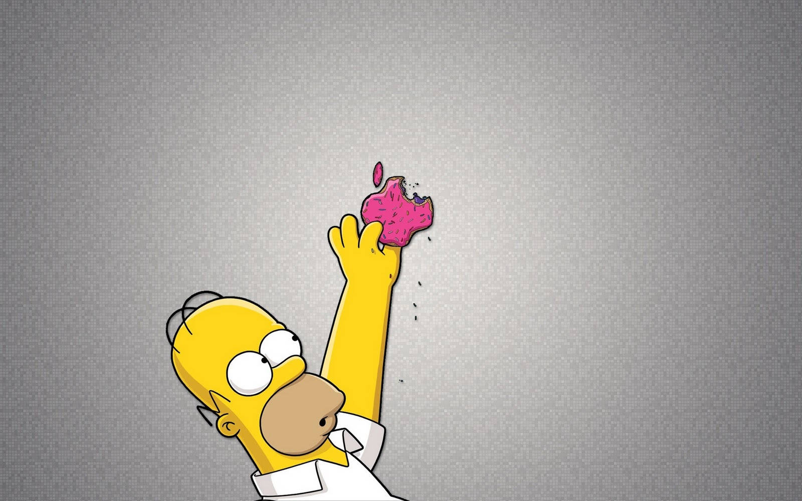 Homer Simpson, pink frosted donut, textured gray background, HD Desktop Wallpaper