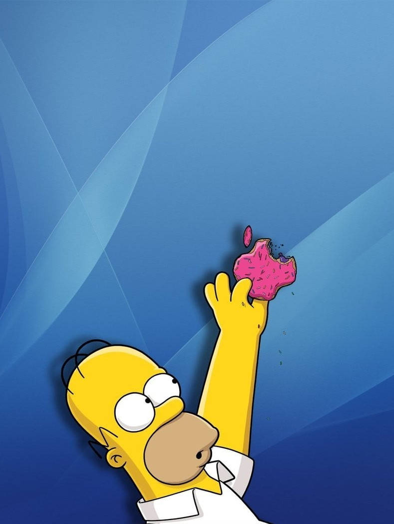 Homer Simpson, pink frosted donut, blue gradient background, SD Phone Wallpaper