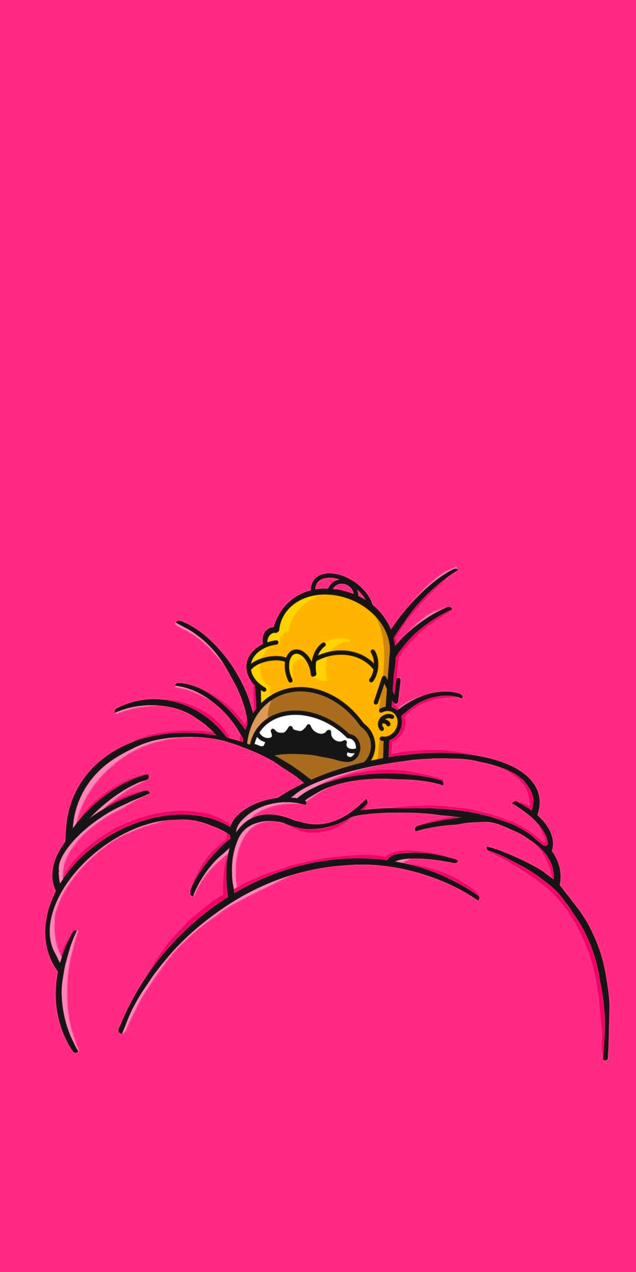 Homer Simpson, pink blanket, wide toothy grin, 2K Phone Wallpaper