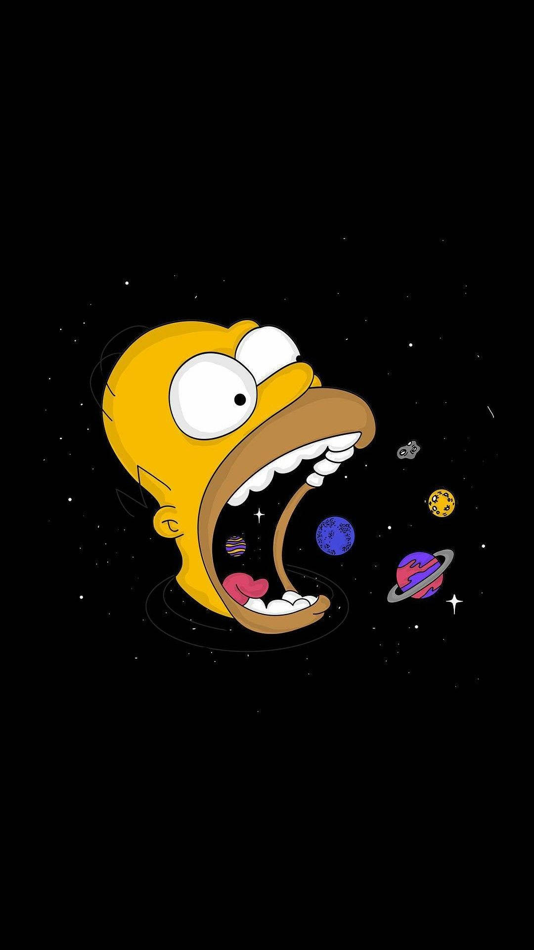 Homer Simpson, galaxy, colorful planets, Full HD Phone Wallpaper