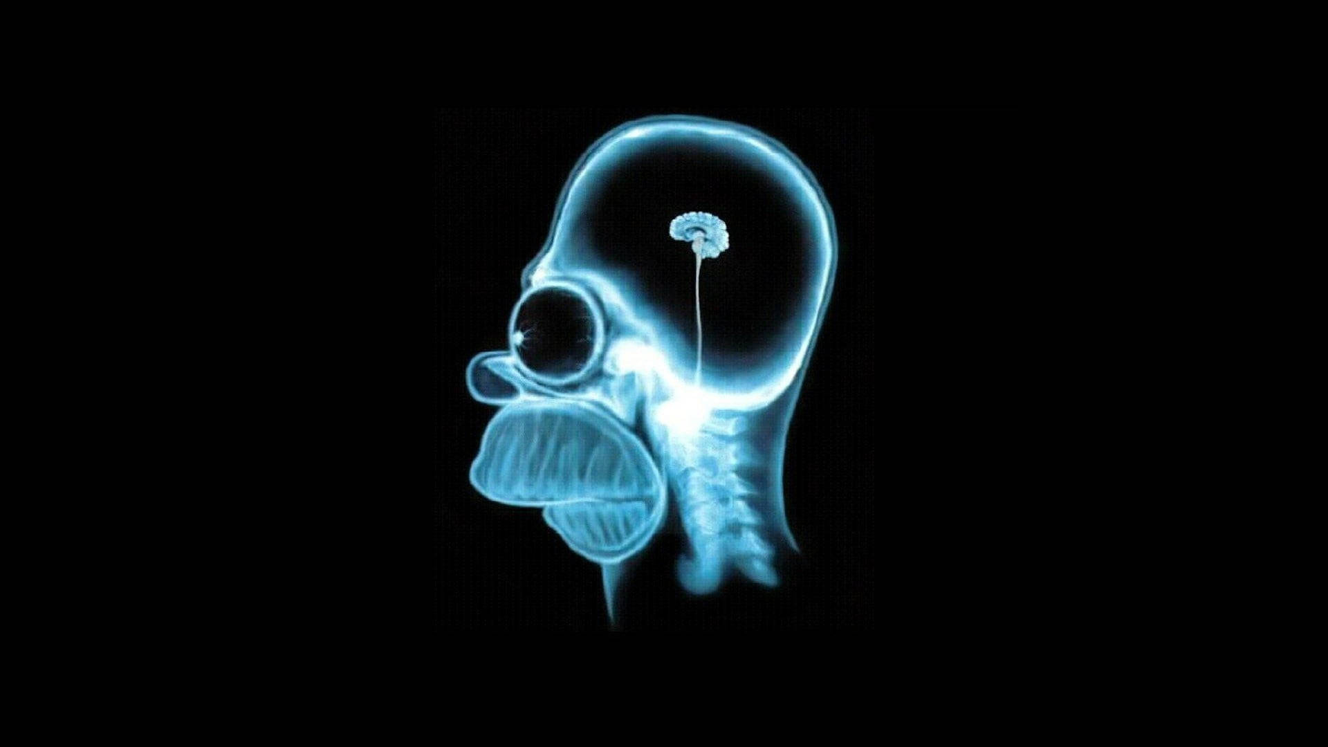 Homer Simpson, brain scan, glowing blue, Full HD Desktop Wallpaper