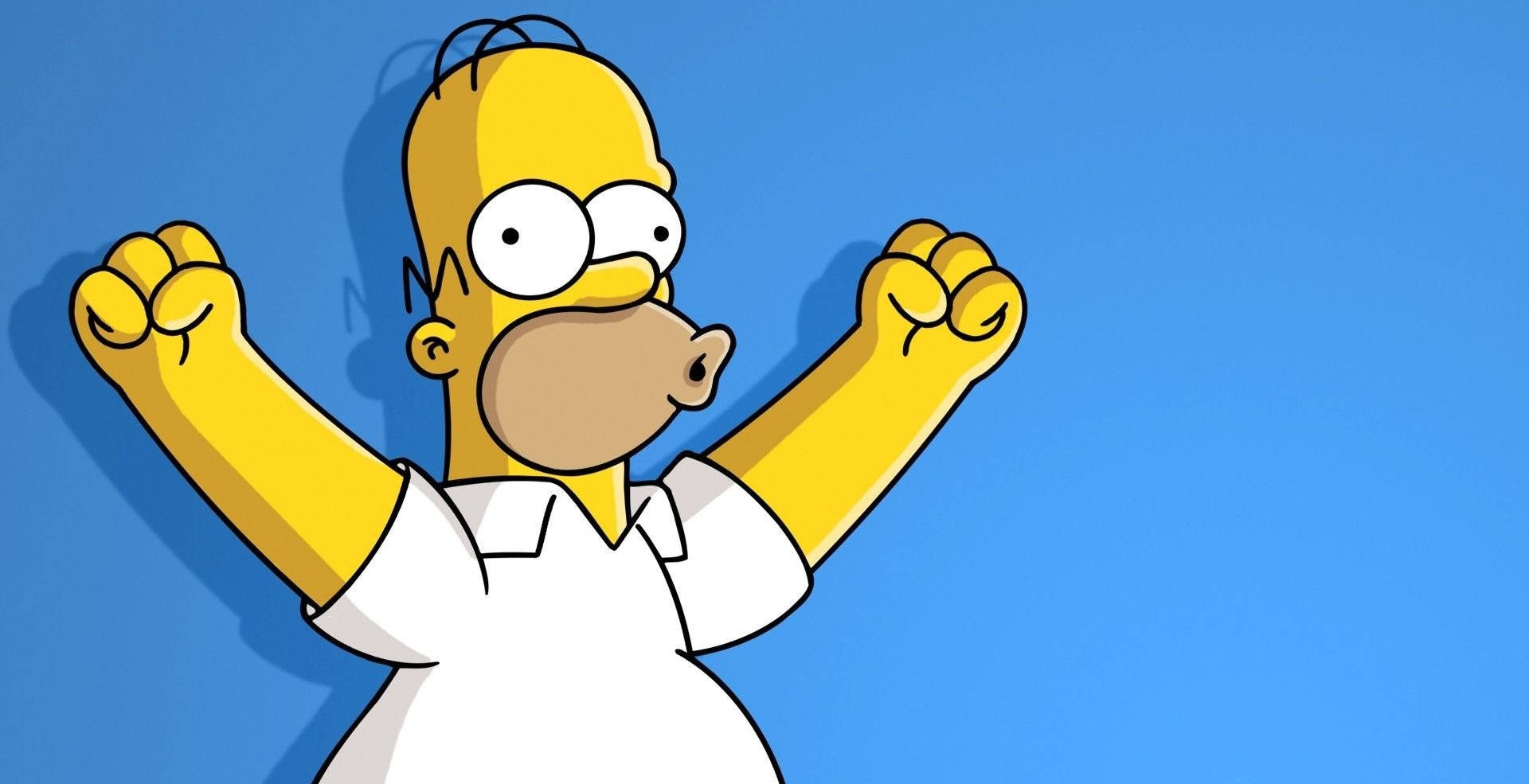 Homer Simpson, blue background, joyful expression, Full HD Desktop Wallpaper