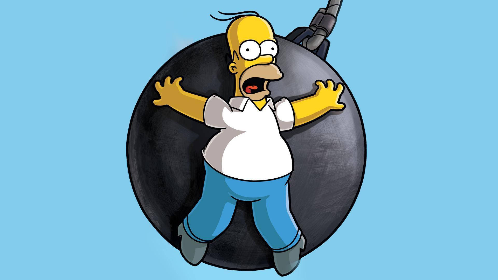 Homer Simpson, wrecking ball, black bomb, Full HD Desktop Wallpaper