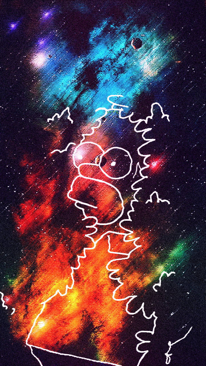 Homer Simpson, cosmic nebula, stars, HD Phone Wallpaper