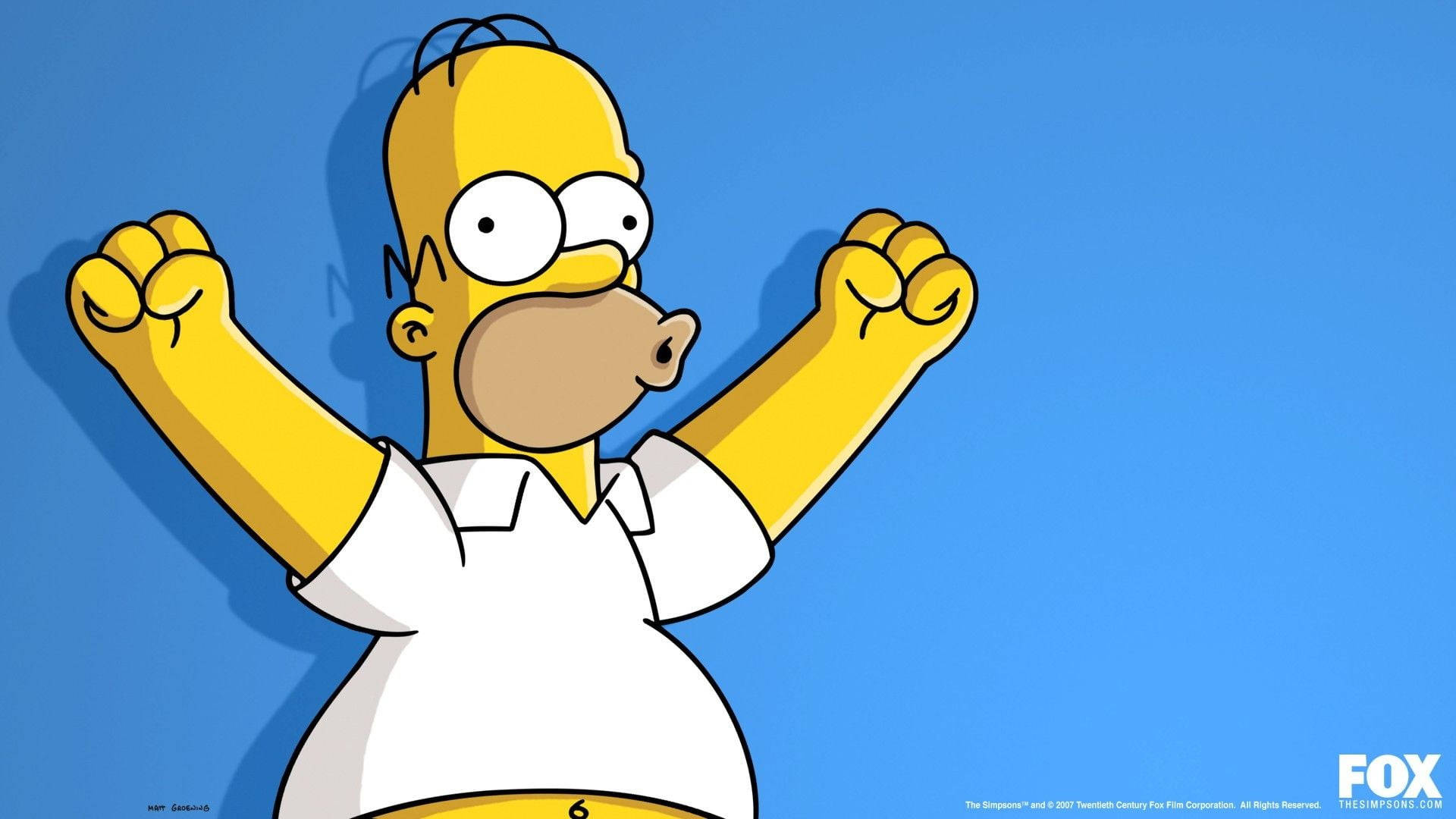 Homer Simpson, classic cartoon style, solid blue background, Full HD Desktop Wallpaper