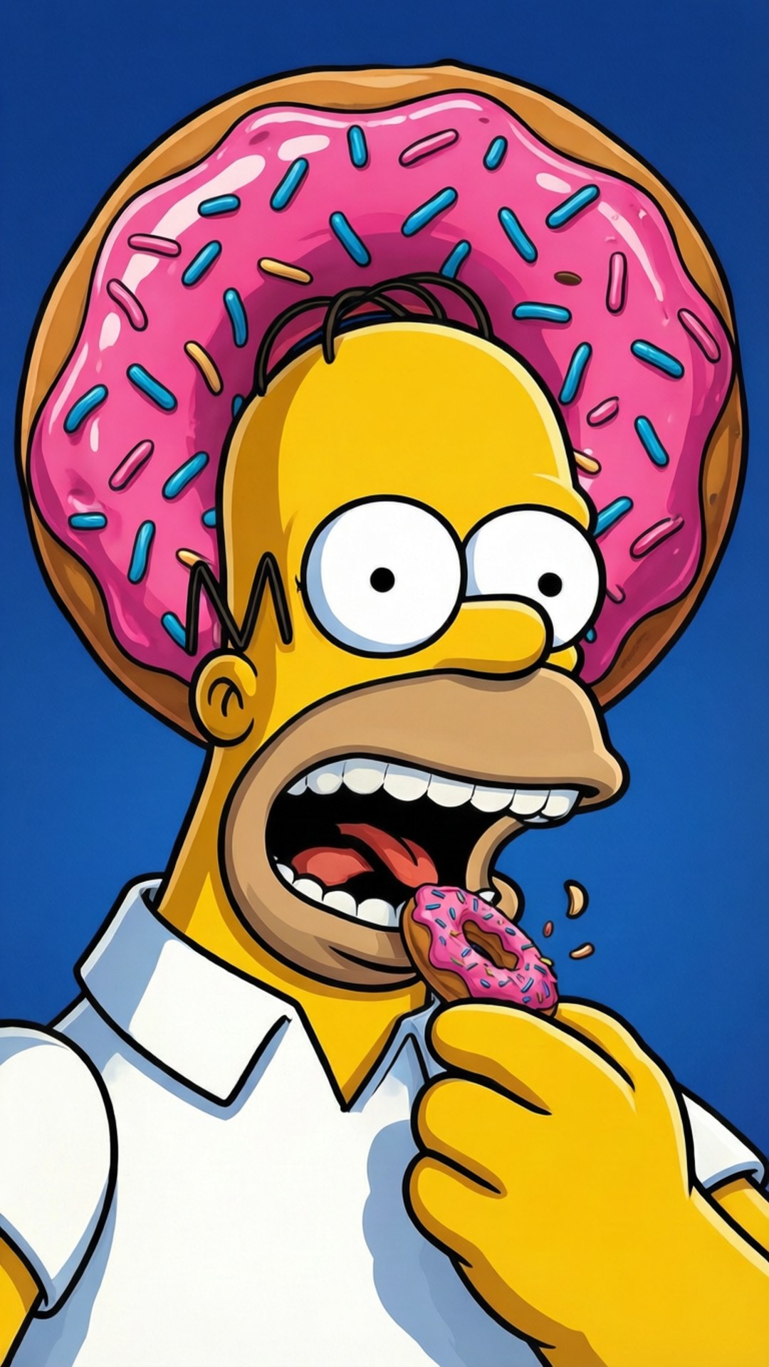 Homer Simpson, giant pink sprinkle donut, smaller donut, Full HD Phone Wallpaper