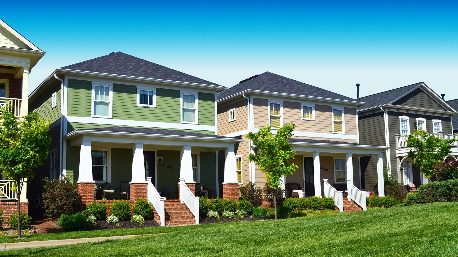 residential home village, suburban houses, front porches, Full HD Desktop Wallpaper