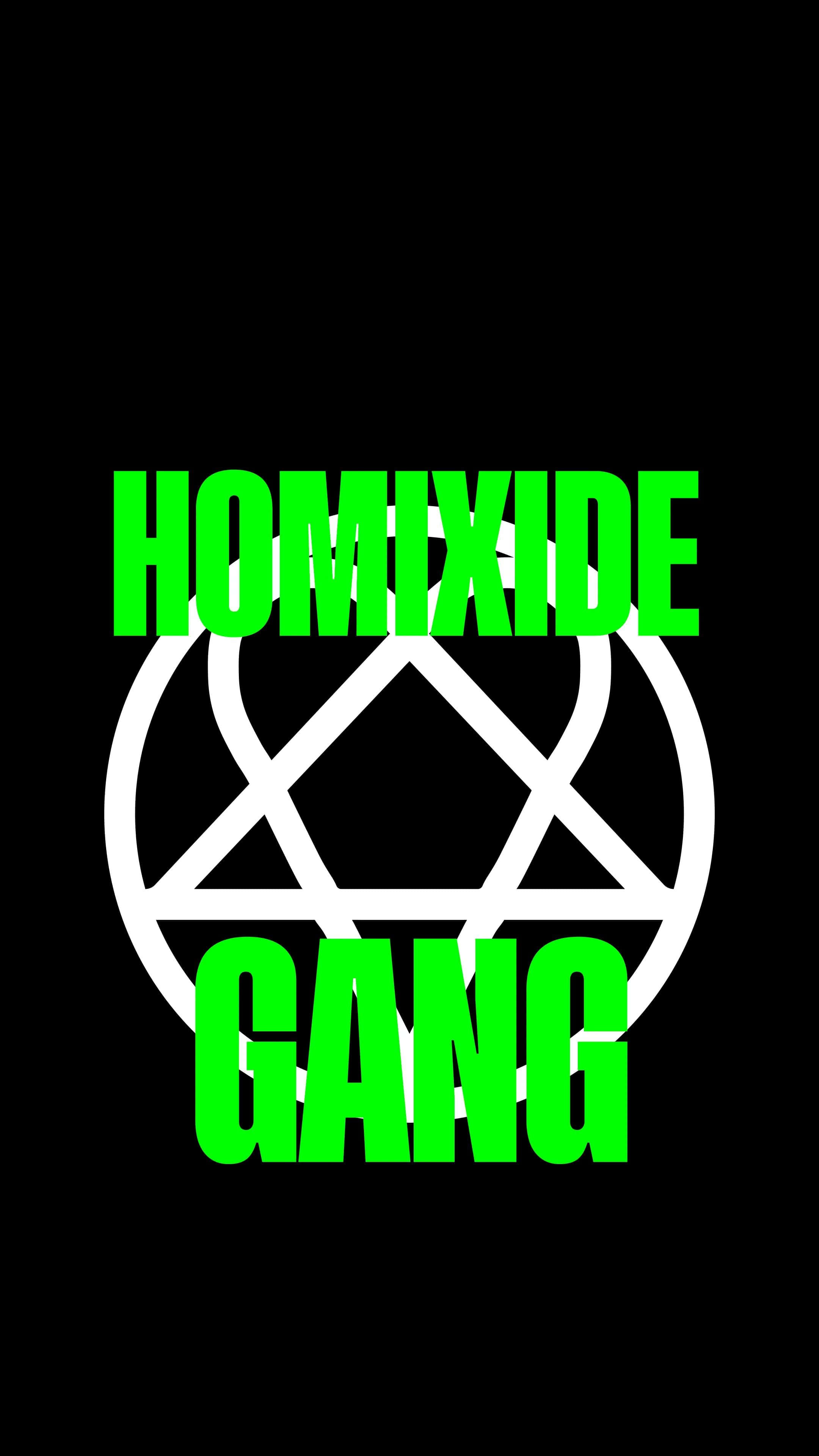 Homixide Gang, green text, white pentagram, 4K Phone Wallpaper