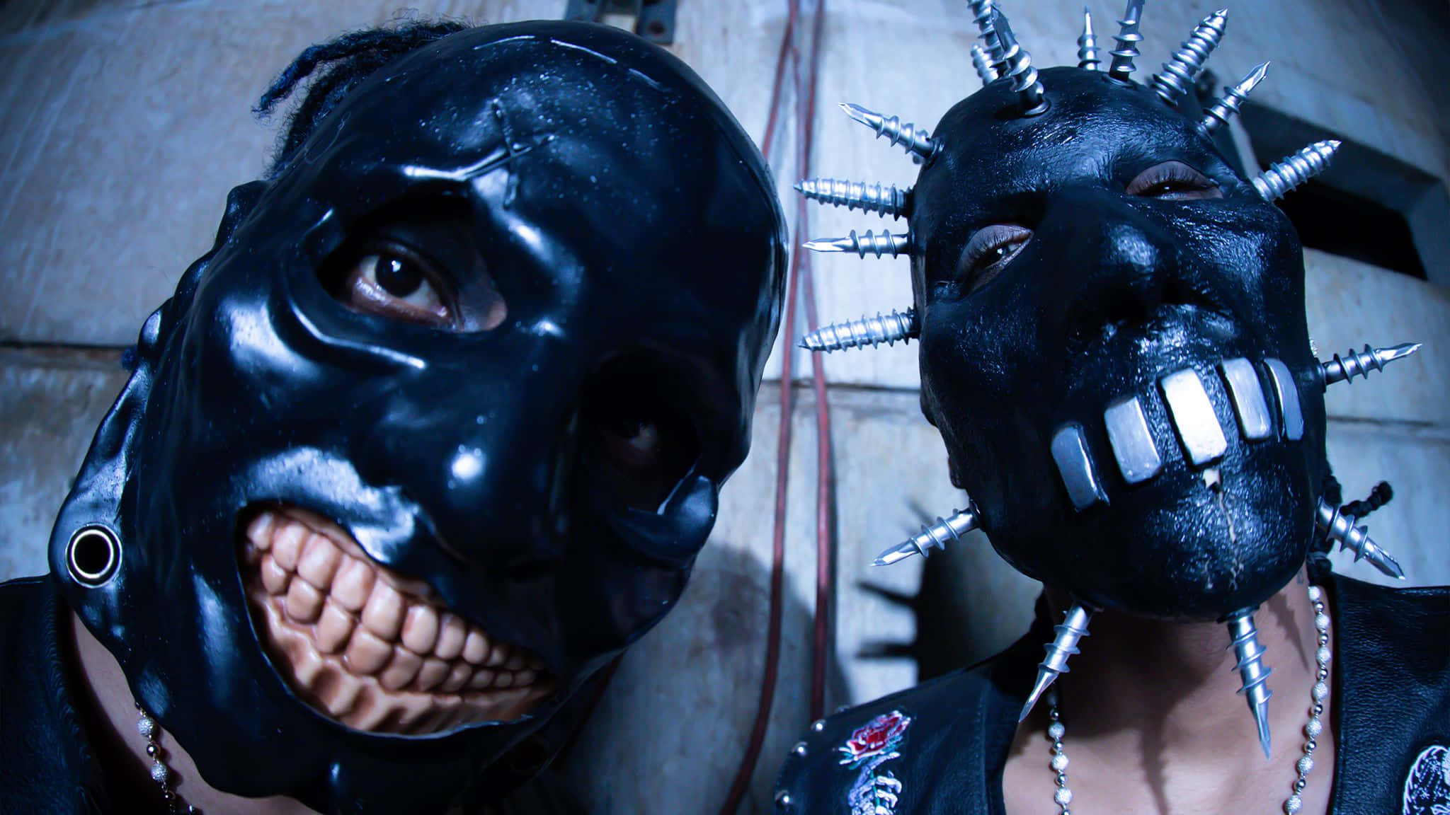 Homixide Gang, black masks, spiked protrusions, Full HD Desktop Wallpaper