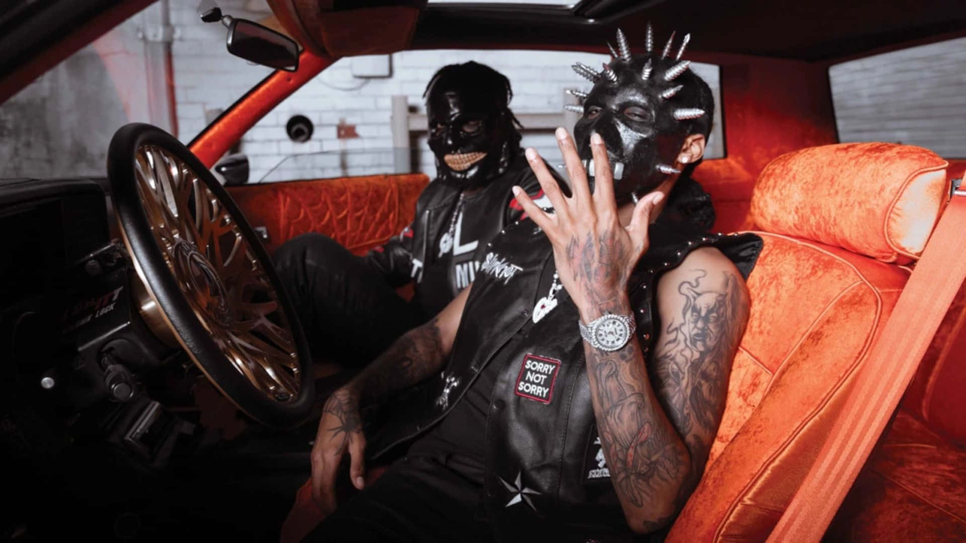 Homixide Gang, black leather vests, orange velvet seats, Full HD Desktop Wallpaper
