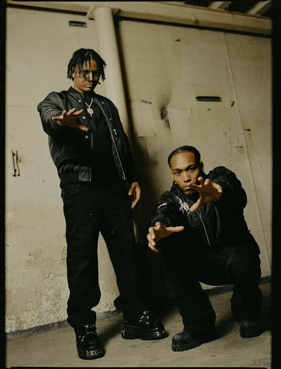 Homixide Gang, black leather jackets, weathered concrete wall, SD Phone Wallpaper